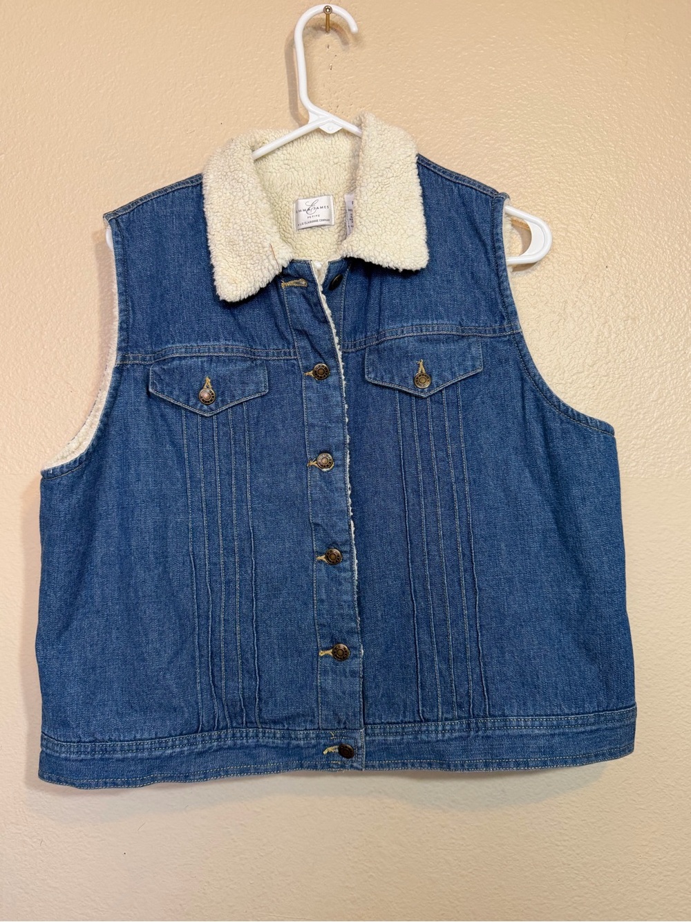Emma James Sherpa-Lined Denim Trucker Vest (Petite)